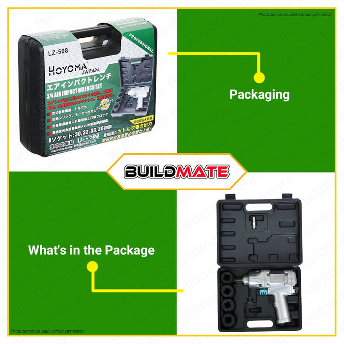 Pneumatic Air Impact Wrench Kit Set 1/2" & 3/4" Inch HOYOMA/MGTools 100% ORIGINAL •BUILDMATE• HYMPT