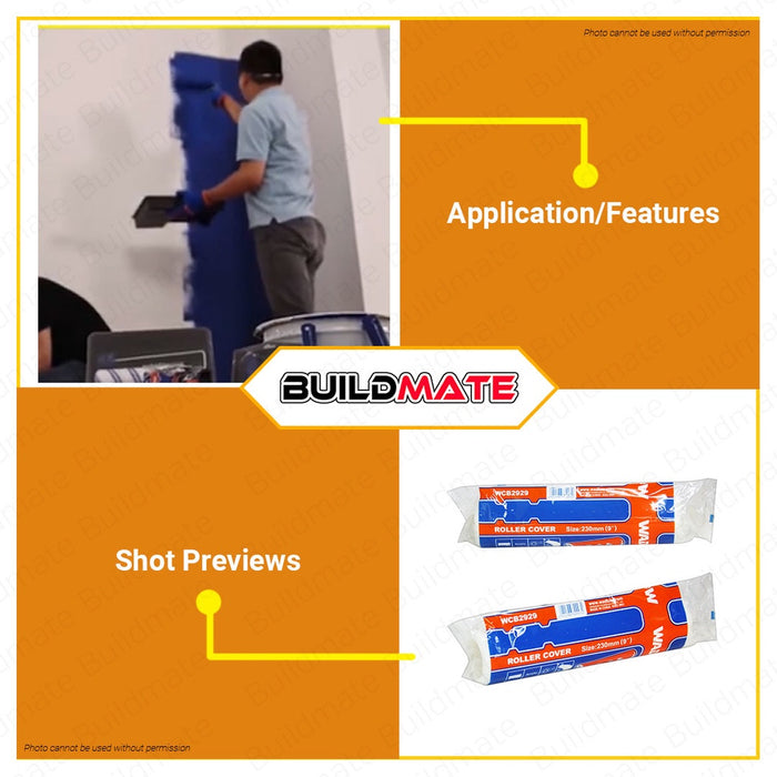 WADFOW Paint Roller Cover Inner Wall 9" Inch 230mm Acrylic Roller Paint Tool WCB2929 •BUILDMATE• WHT