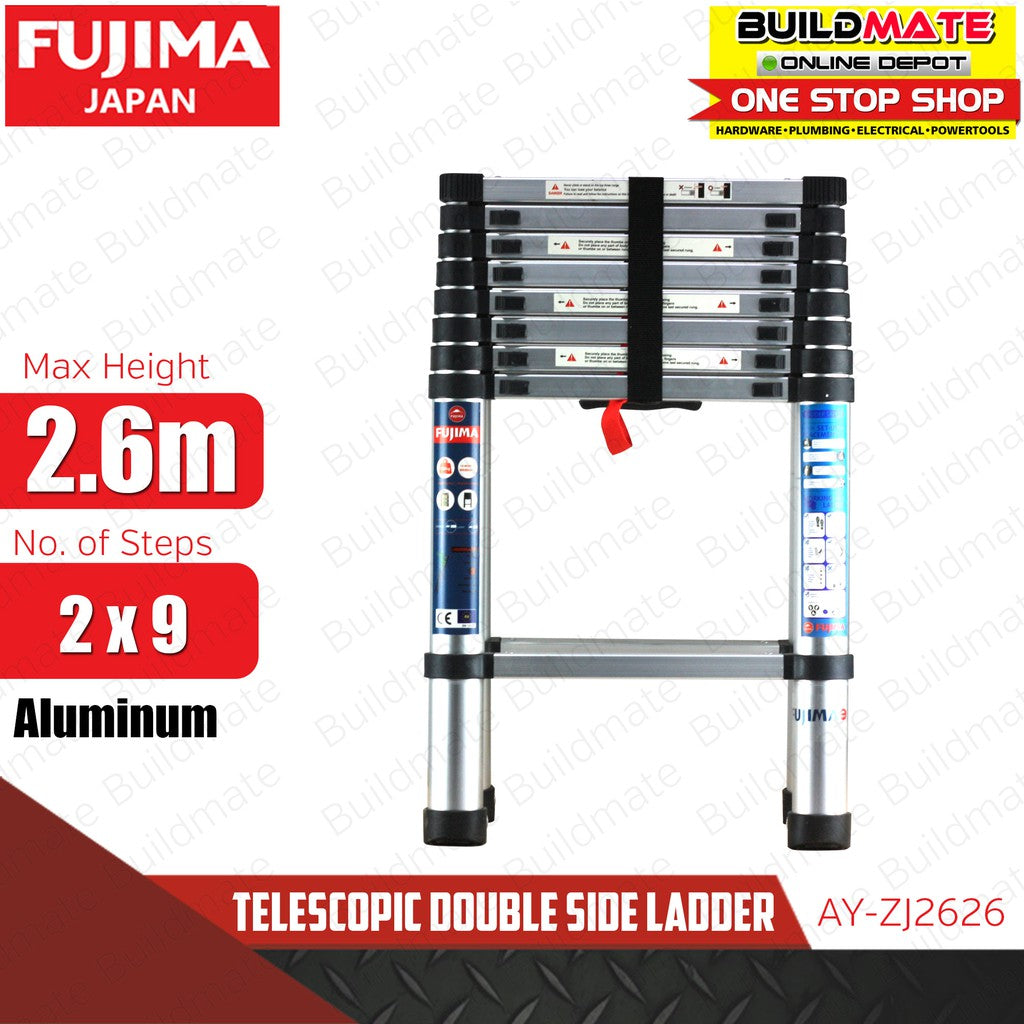 FUJIMA Aluminum Telescopic Double Ladder 2.6m AY-ZJ2626 S/S •BUILDMATE ...