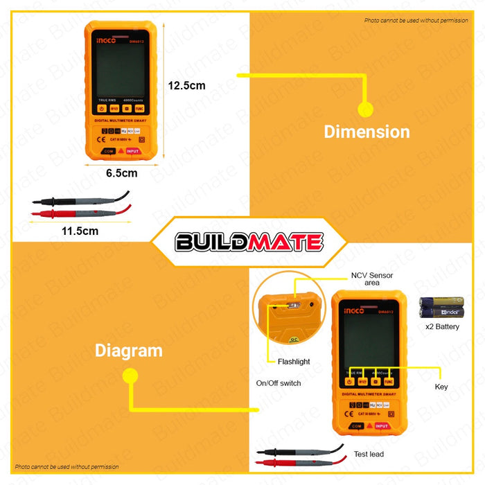 INGCO Original Digital Multimeter Electric Tester Non Contact DM6012  •BUILDMATE• IPT