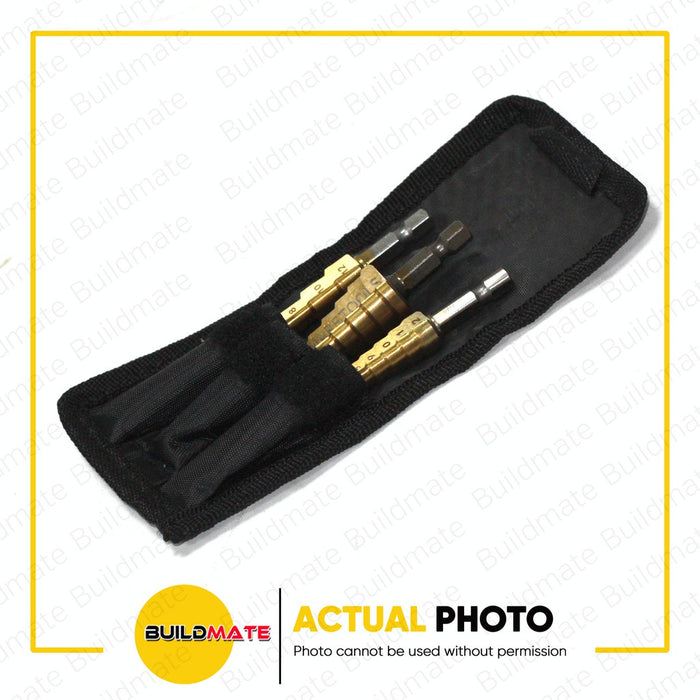 MARS TOOLS 3 PCS Hexagonal Shank Step Cone Drill Bit Hole Groove Cutter with Pouch Case