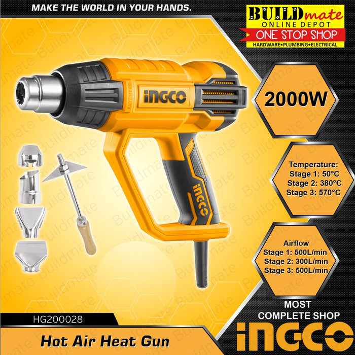 BUILDMATE Ingco Heat Gun 2000W Hot Air Shrink Gun Sealer Plastic Sealer Hot Blower HG200028 • IPT