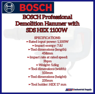 BOSCH Professional Demolition Hammer with SDS HEX 1100W Electric Hammer Rotary Hammer Concrete Breaker Drill Chipping Gun Chipping Hammer Electric Drill COC GSH 500