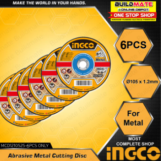 (6PCS) INGCO Abrasive INOX Metal Cutting Disc 4" MCD1210525 -(6PCS) •BUILDMATE• IHT
