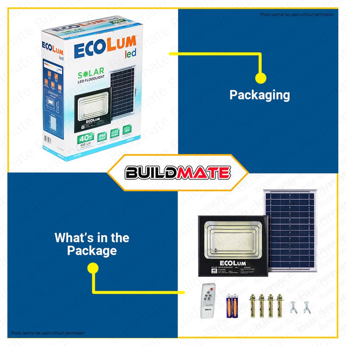 BUILDMATE Ecolum by Firefly Solar LED Floodlight 400lm / 500lm Daylight IP65 With Remote Control Weatherproof Outdoor Solar Street LED Security Flood Light