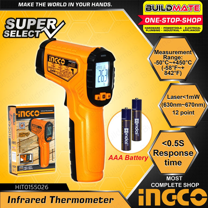 BUILDMATE Ingco Infrared Digital Thermometer Thermal Scanner Body and Surface HIT010381 / HIT0155026 / HIT0155028 - IPT
