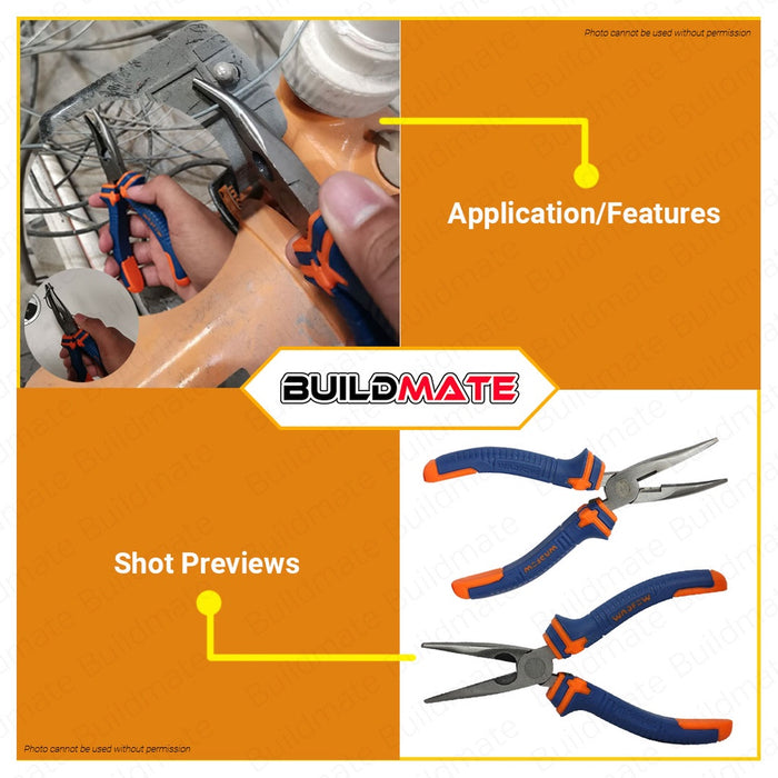 WADFOW Bent Nose Pliers 160mm 6" Inches Polish and Anti-Rust Oil WPL4906 Hand Tool •BUILDMATE• WHT