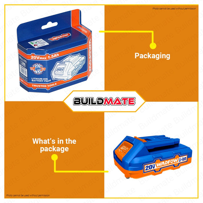 WADFOW Lithium-Ion Battery Pack 20V 1.5 Ah Compact Battery LED Battery Power WLBP515 •BUILDMATE• WHT