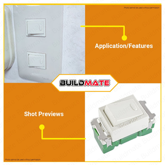 BUILDMATE Omni 1-Way Switch 15A 250V Single Pole Electrical Fire Retardant Light Switch WES-213 WES213