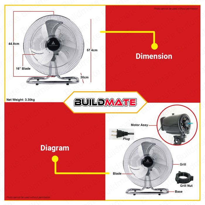 HANABISHI INDUSTRIAL Floor Electric Fan 16" CHROME HIFF-1600 •BUILDMATE•