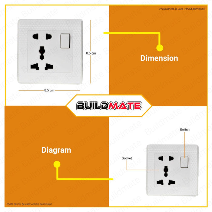 INGCO Universal Socket 1 Gang with Switch 16A 250V  HESST1116A •BUILDMATE• HT2