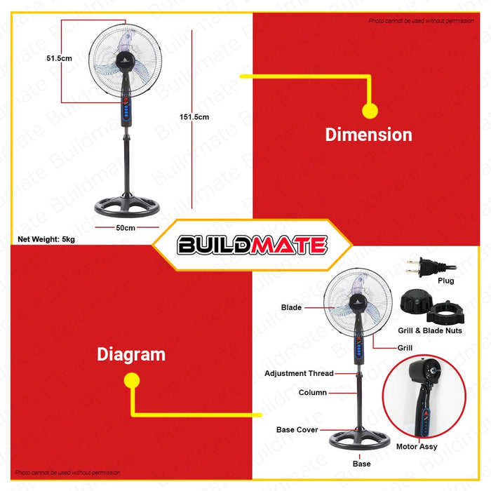 HANABISHI Stand Fan Windmill 18" WM-18SF •BUILDMATE•