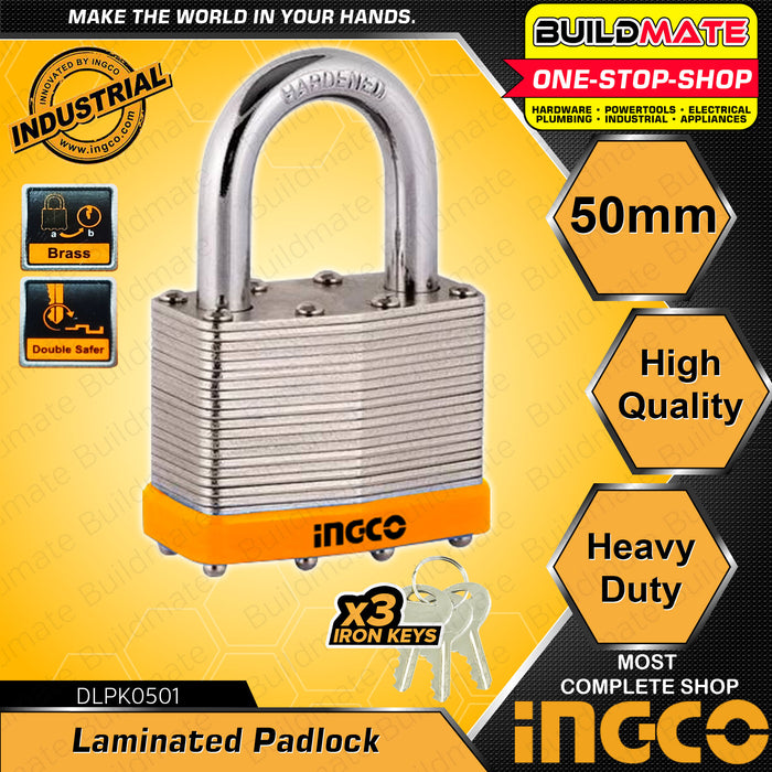 BUILDMATE Ingco Laminated Padlock 40MM | 50MM [SOLD PER SET] Laminate Padlock Pad Lock Keyed Padlock Solid Brass Lock with 3pcs Iron Keys Wide Lock Body Security Lock Anti-Theft Lock DLPK0401 | DLPK0501 • HT2