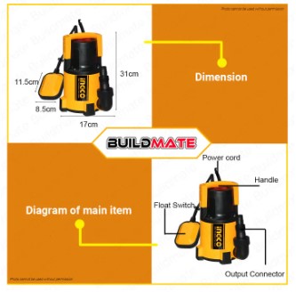 INGCO Submersible Water Pump 400W 0.5HP 100% Copper Motor SPC4001-5 •BUILDMATE• PWP IPT