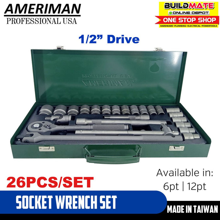 Ameriman 1/2" Drive Socket 26PCS/SET •BUILDMATE•