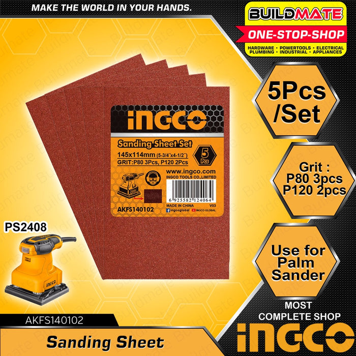 INGCO 5 PCS/SET Sandpaper Sanding Sheet Set for Palm Sander PS2408 AKFS140102 •BUILDMATE• HT2