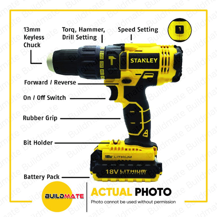 STANLEY Cordless Rotary Hammer Impact Drill Engraver 18V with Battery 1.3AH SCH20C2K-B1 •BUILDMATE•