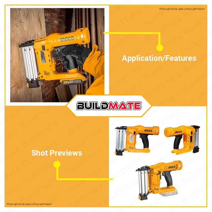 INGCO LithiumIon Cordless Brad Nailer Kit 20V Nail Guns CBNLI2002 C — Buildmate