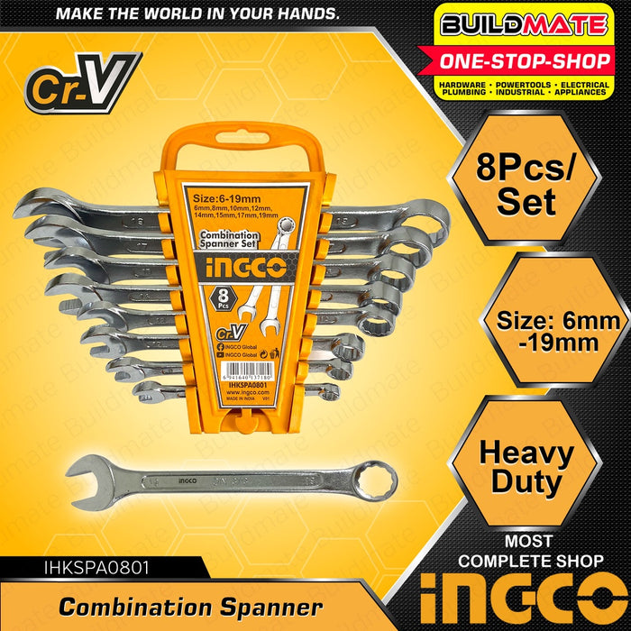 BUILDMATE Ingco 6pcs / 8pcs Combination Spanner Set Cr-V Heavy Duty Open-End and Ring Spanner Set Ratcheting Spanner Set - IHT