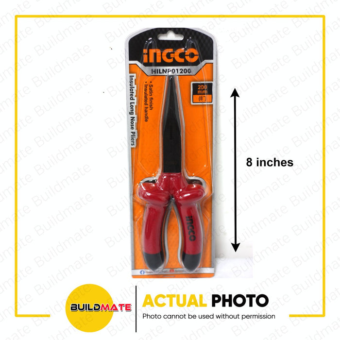 INGCO Insulated Long Nose Pliers 8" 200mm Satin Finish Stand High Pressure 1000V HILNP01200 IHT