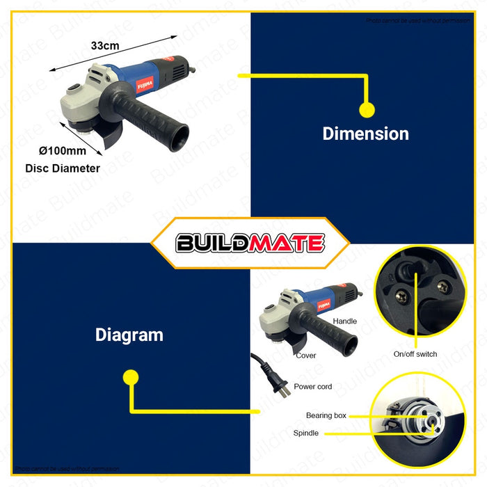 FUJIMA JAPAN Angle Grinder with Handle and FREE Carbon Brush  850W FT-AG850 •BUILDMATE•