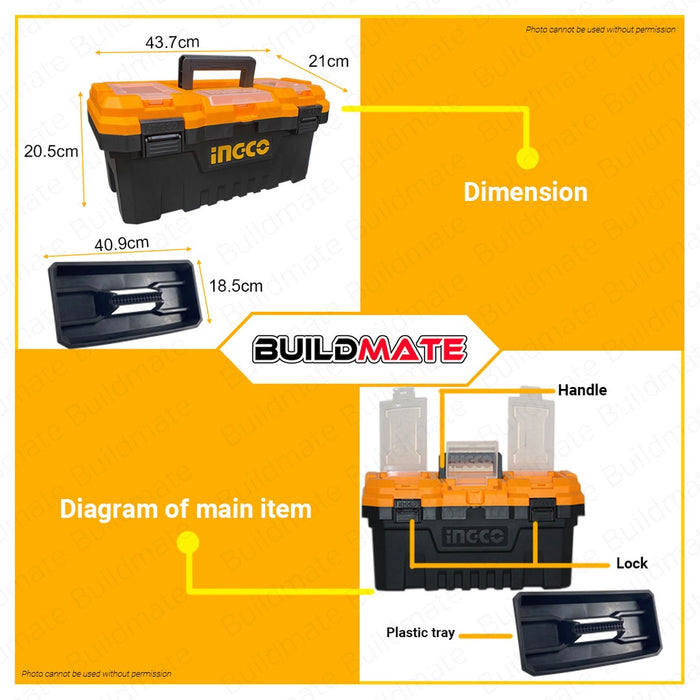 INGCO 17" Tool Box Plastic Organizer With Tray 15KG Capacity PBX1701 •BUILDMATE• HT2
