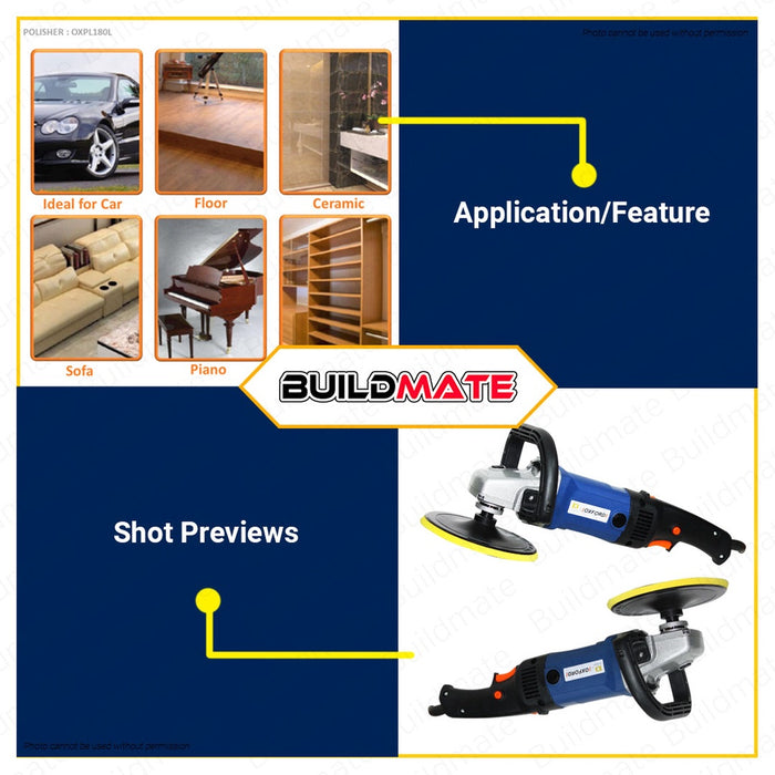 BUILDMATE Oxford 1200W Electric Buffing Machine Car Polisher Ø180mm Automotive Buffer Orbital Car Auto Detailing Machine Rotary Polisher
