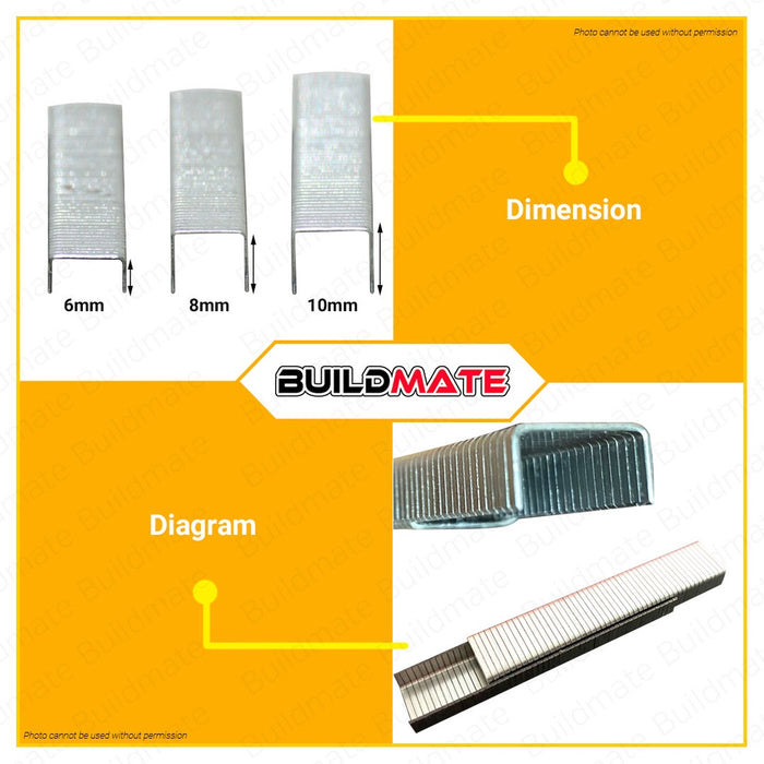 POWERHOUSE HEAVY DUTY STAPLE WIRE 1000PCS 1.2X6MM | 1.2X8MM | 1.2X10MM SOLD PER PACK •BUILDMATE•