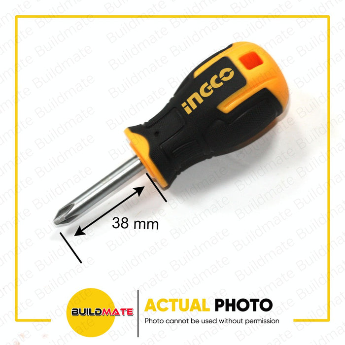 INGCO Industrial Magnetic Stubby Mini Slotted Phillips Screwdriver Round Shank Ph2 6mm x 38mm HS68PH2038 •BUILDMATE• IHT
