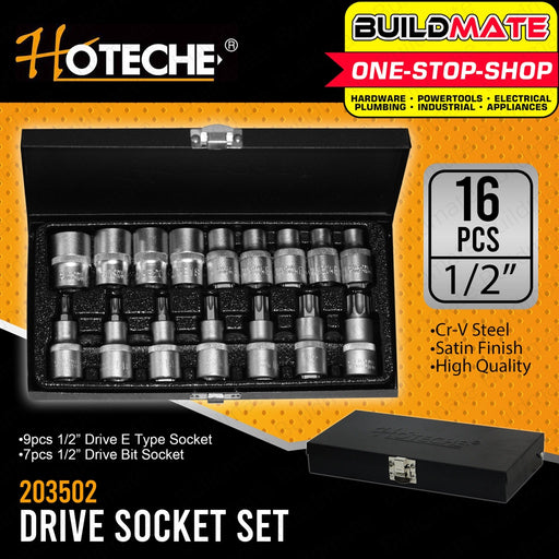 Hoteche 16 pcs 1/2 Drive Socket Bits Set HTC-203502 100% ORIGINAL / AUTHENTIC •BUILDMATE•