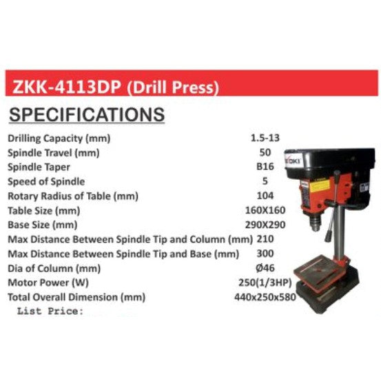 ZEKOKI 5 Speed Drill Press 1.5-13mm ZKK-4113DP •BUILDMATE•