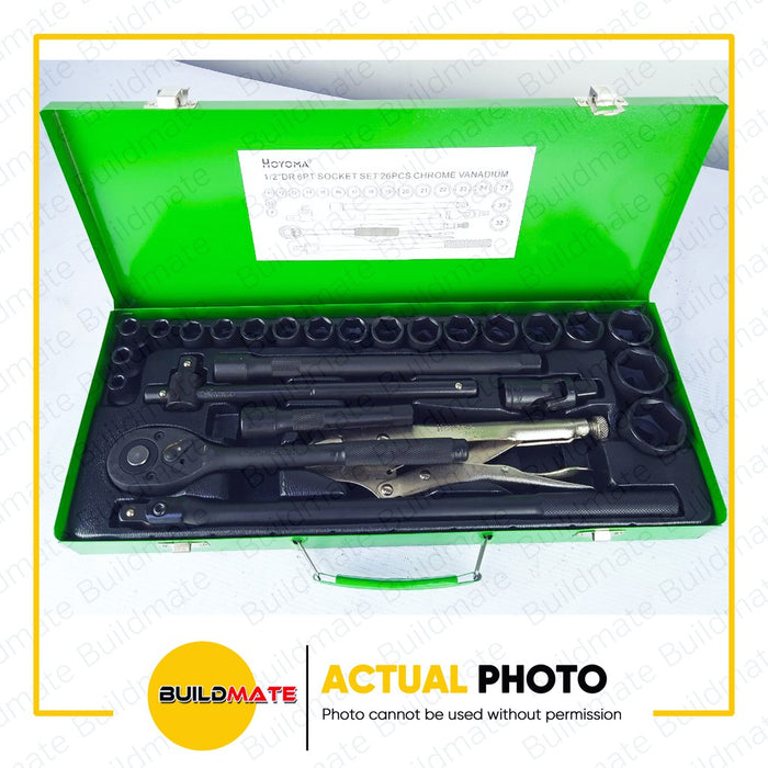 HOYOMA 26PCS Socket Set 1/2" Inch Drive With Vise Grip 6pt | 12pt Hand Tools •BUILDMATE• HYMHT