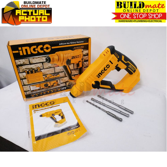 BUILDMATE Ingco Lithium-Ion Cordless Rotary Hammer 20V Rechargeable Chipping Gun Hammer Drill UNIT ONLY - ICPT