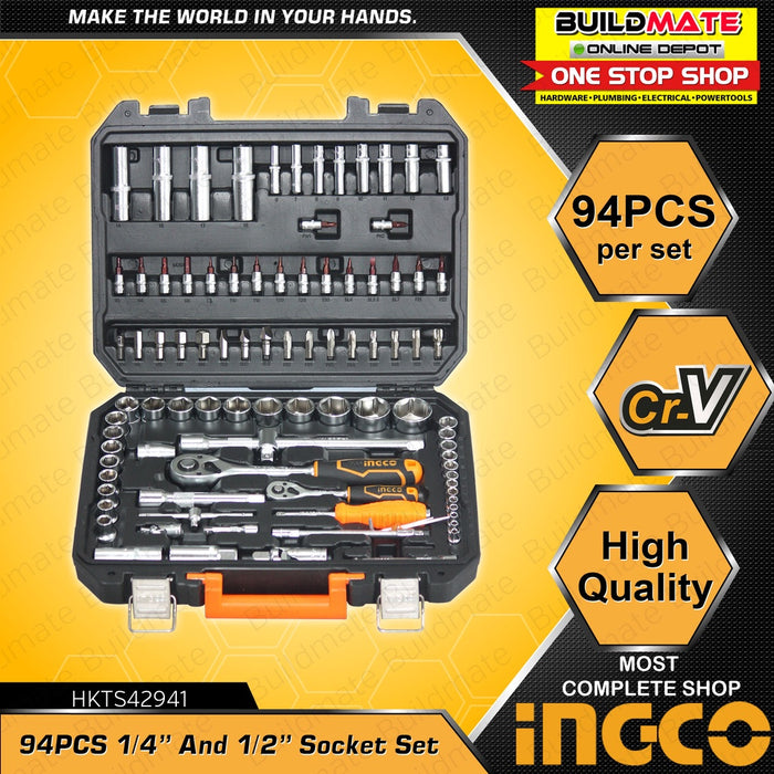 INGCO 94 PCS Socket Set with Hard Case 1/4" and 1/2" HKTS42941 •BUILDMATE• HT2