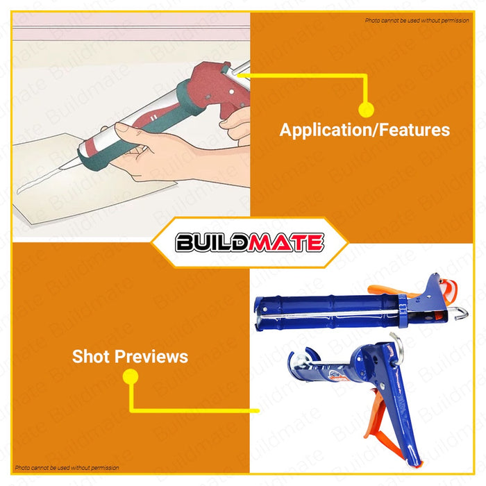 WADFOW Caulking Gun 230mm 9"Inch With Cutting Function Iron Shank With Teeth WCG2309 •BUILDMATE• WHT
