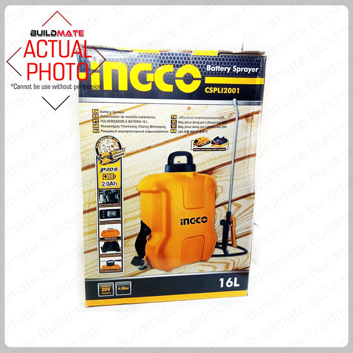 INGCO Cordless Battery Agricultural Knapsack Sprayer 16L 20V CSPLI2001 POWERSHARE IPT