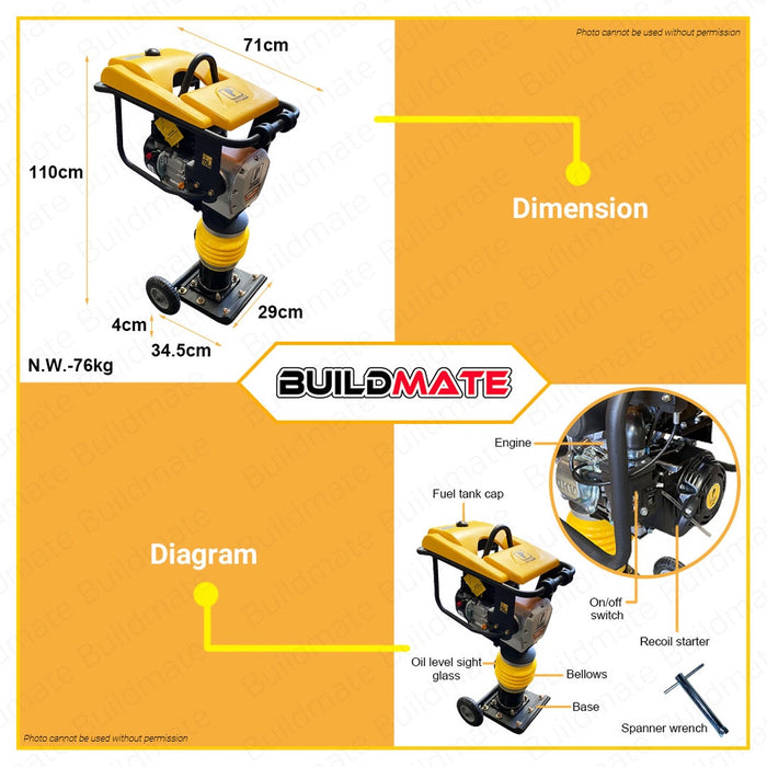POWERHOUSE 6.5HP Industrial Tamping Hammer 75kg 6.5HP with ORIGINAL ROBIN ENGINE EY20 Gasoline DBS