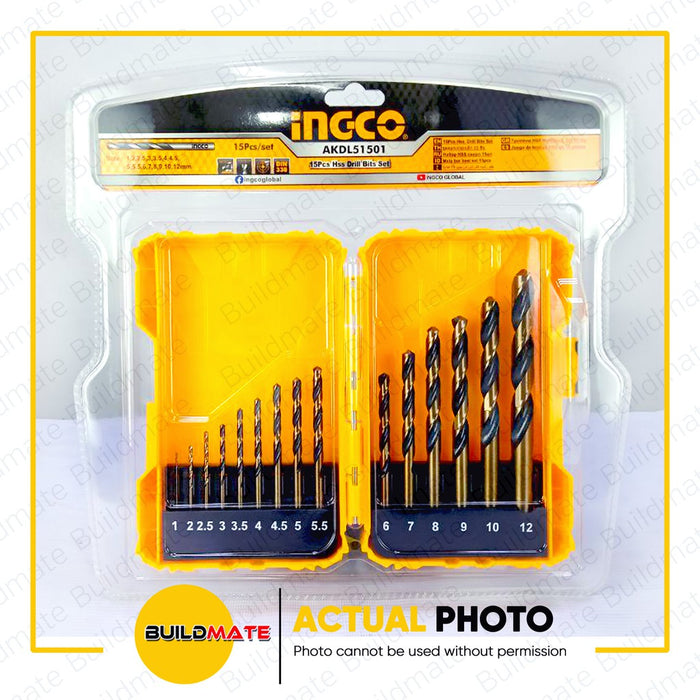 INGCO HSS Drill Bits Set 15PCS/SET AKDL51501  •BUILDMATE• IHT