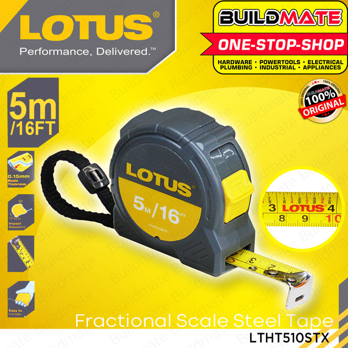 BUILDMATE Lotus Steel Tape 3M | 5M | 8M | 10M Measuring Tape Measure Fraction Scale Metric, Inch, Fraction Continuous Marking Blade Easy To Read Both Side Triple Ruler, Retractable Portable Measure Tape Tool For Professional Measurement • LHT