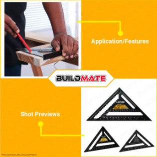 LOTUS 12" Inch Speed Square Aluminum Alloy Triangle Ruler Woodworking Speed Angle Square Black Triangle Carpenter Square Die-Cast for Woodworking and Carpentry LTSA1200X • LHT