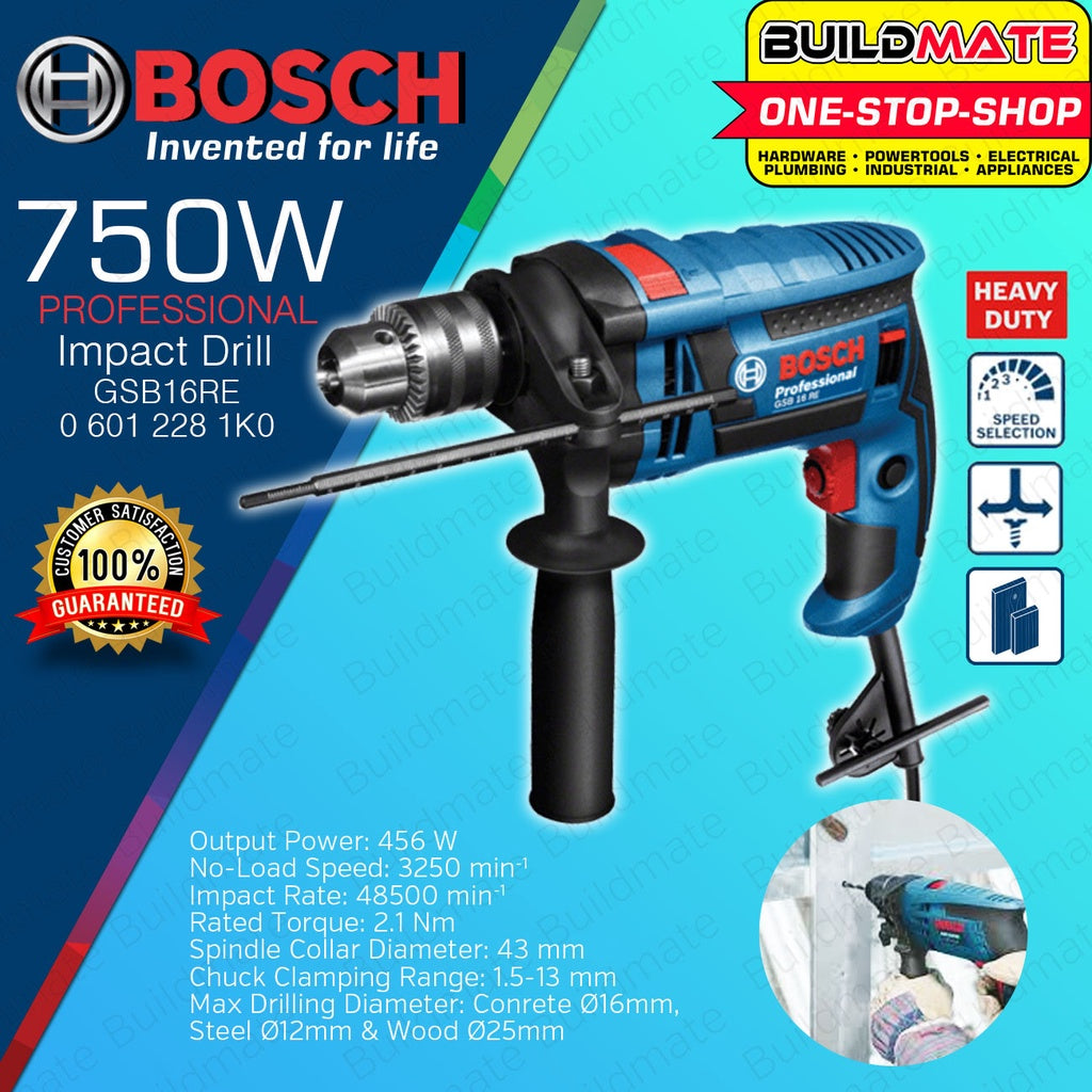 BOSCH 750W Heavy Duty Hammer Impact Drill Driver 16mm with Reverse GSB 16 RE 06012281K0 BUILDMATE BPT