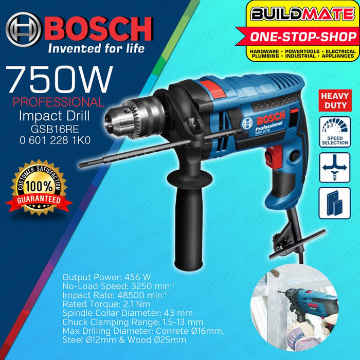 BOSCH 750W Heavy Duty Hammer Impact Drill Driver 16mm with Reverse GSB 16 RE 06012281K0 •BUILDMATE• BPT