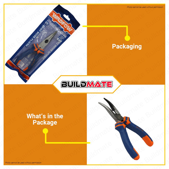 WADFOW Bent Nose Pliers 160mm 6" Inches Polish and Anti-Rust Oil WPL4906 Hand Tool •BUILDMATE• WHT