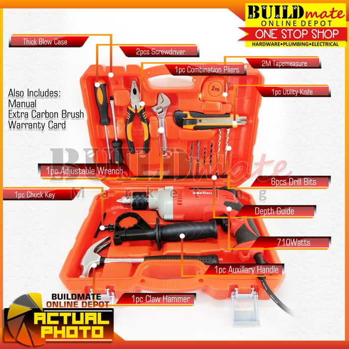 ZEKOKI 16mm Impact Drill Tools Set 710W 13PCS Tool Kit ZKK-1670HDK •BUILDMATE•