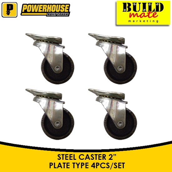 POWERHOUSE Steel Caster 2" Plate Type Heavy Duty 4PCS/SET + FREE GLOVES •BUILDMATE• PHDH