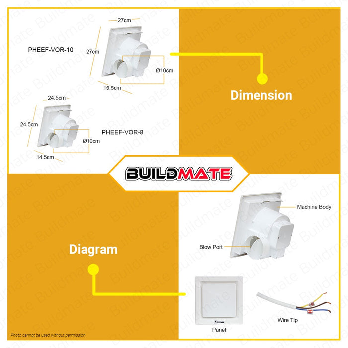 POWERHOUSE Electric Exhaust Fan Ceiling Mounted Vortex Series 8" Inch & 10" Inch •BUILDMATE• PHE