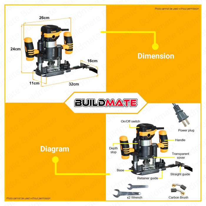 BUILDMATE Powerhouse 2in1 Electric Trimmer With Plunge Router Base PH-ETRM-800 PHPT 100% ORIGINAL / AUTHENTIC