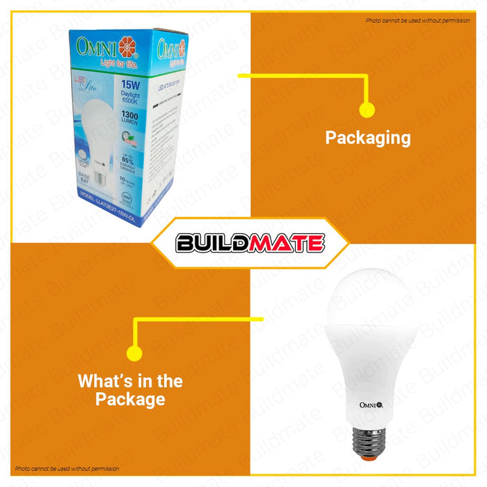 OMNI LED Lite A72 Bulb LLA72E27-15W DAY LIGHT | WARM WHITE SOLD PER PIECE •BUILDMATE•
