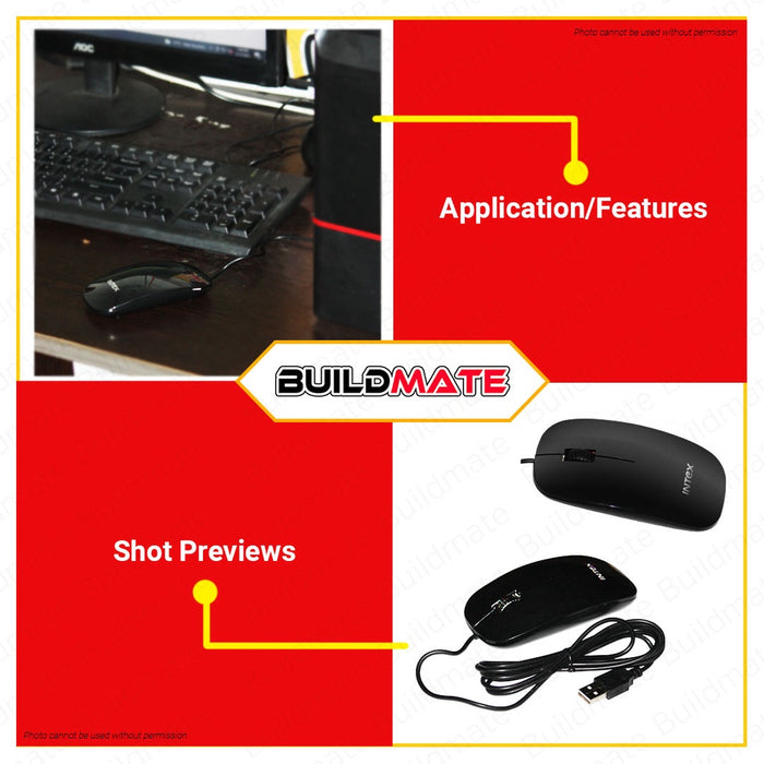 INTEX Original Computer Optical Mouse Piano Wired IT-OP09 High Quality •BUILDMATE•