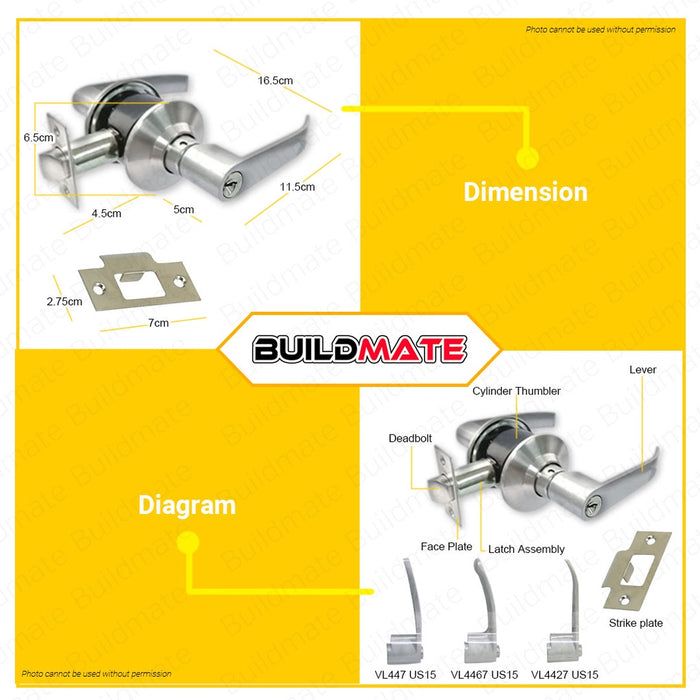 BUILDMATE Yale Essential Series Lever Set Satin Nickel Entrance Doors Function Lever Handle Lockset Security Door Knob SOLD PER SET